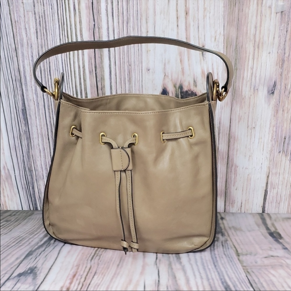 Frye Ilana Leather Taupe Hobo Drawstring Handbag NWT
